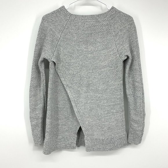 Ann Taylor LOFT Sweater Gray Pullover Knit Crew Neck Split Back - Picture 7 of 9